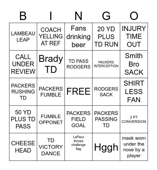 Green Bay Packers Bingo Card