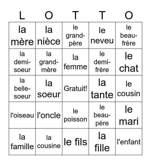 La famille Bingo Card