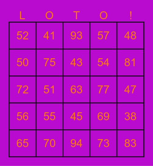 Les numéros 35-100 Bingo Card