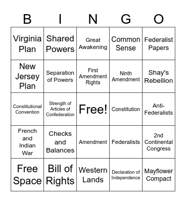 US History BA 1 Bingo Card