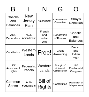 BA 1 Bingo Card