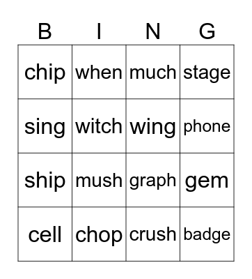 Word Bingo! Bingo Card