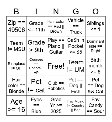 APCSP Boolean Bingo Card