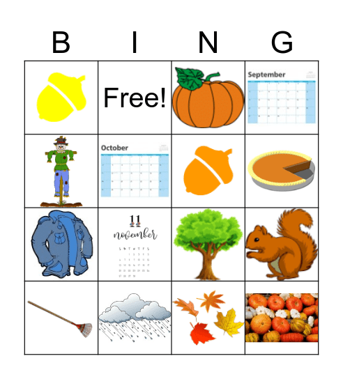 L'automne Bingo Card