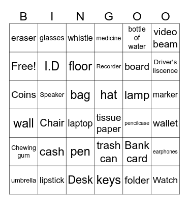 Personal Objects Bingo Card