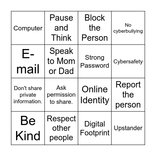 Digital Citizenship Bingo Card