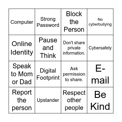 Digital Citizenship Bingo Card