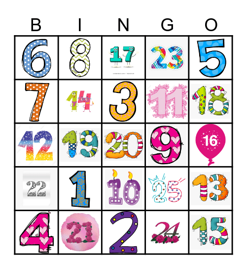 1 - 20! Bingo Card