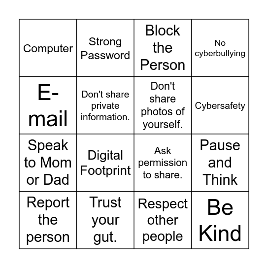 Digital Citizenship Bingo Card