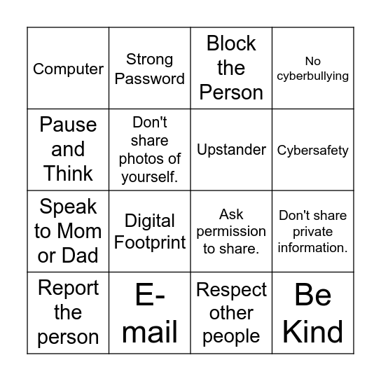 Digital Citizenship Bingo Card