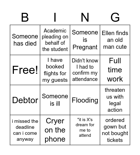 Graduation Bingo Card
