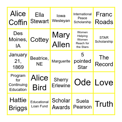 PEO Founders Day Bingo Card