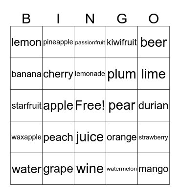 Fruit & Drinks Bingo Card