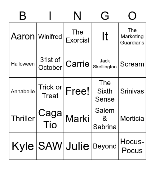 Halloween Bingo! Bingo Card