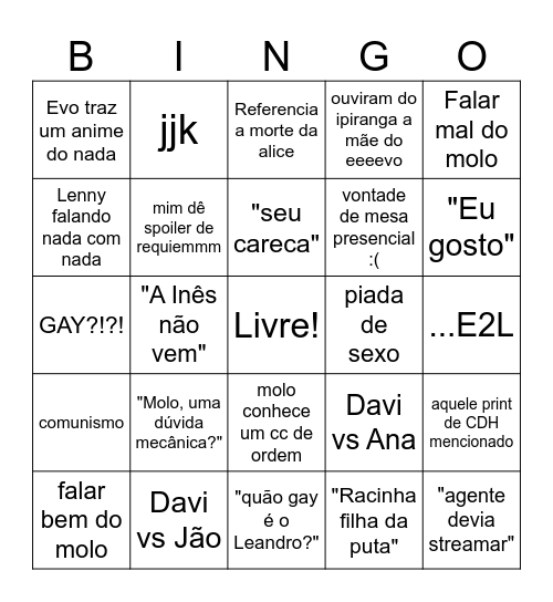 "A gente gosta" bingo Card