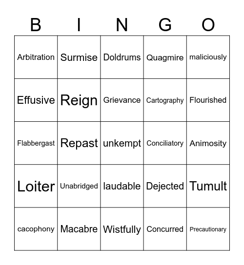 Phantom Tollbooth Vocab Bingo #1 Bingo Card