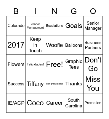 Congratulations! Bingo Card
