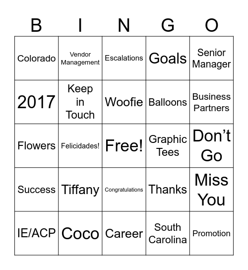 Congratulations! Bingo Card