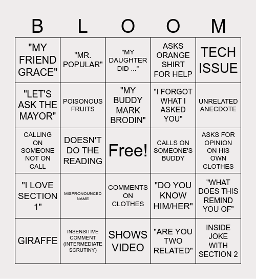 Bloom Bingo Card