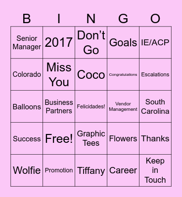 Congratulations Bingo Card