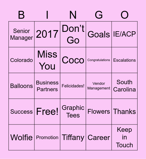 Congratulations Bingo Card