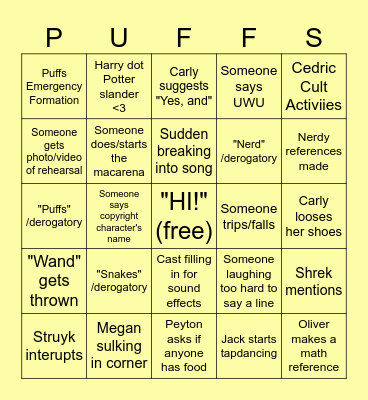 Puffs Bingo Card