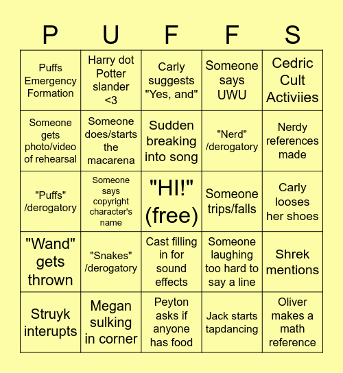 Puffs Bingo Card