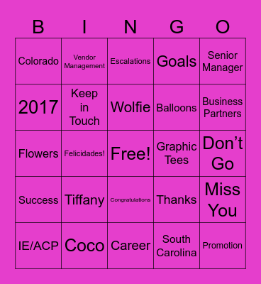 Congratulations Bingo Card