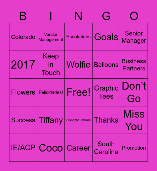 Congratulations Bingo Card