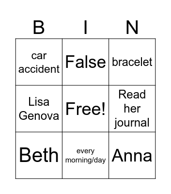 Book Club Bingo Card