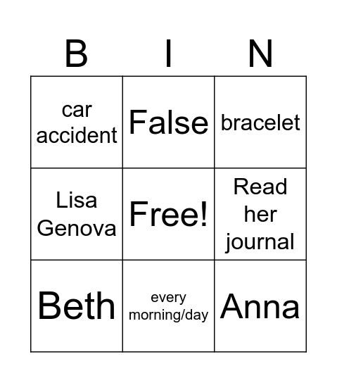 Book Club Bingo Card