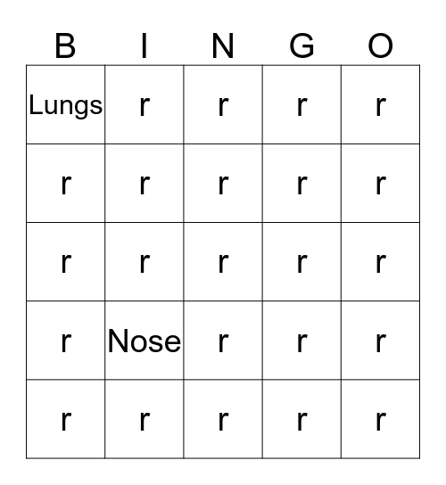 Respiratory System Bingo Card