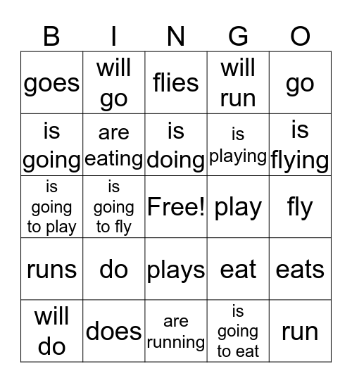Tense Bingo Card