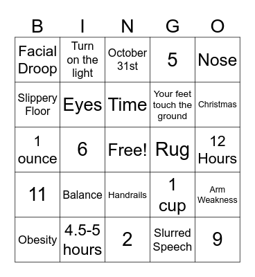 Health Fair BINGO Card