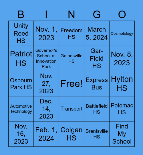 Specialty Programs Bingo Card