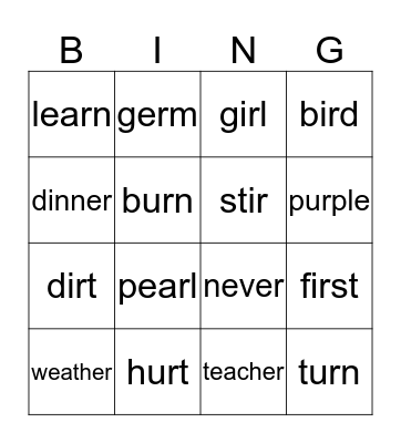 Lola's -er Bingo Card