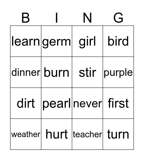 Lola's -er Bingo Card