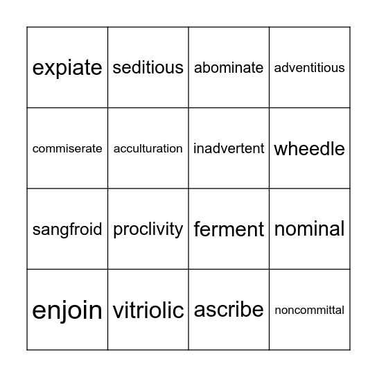 Vocab Bingo Card