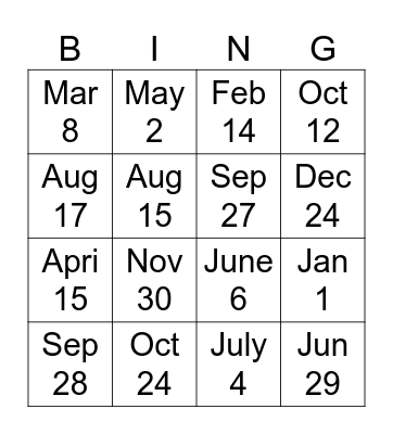 Date Bingo Card