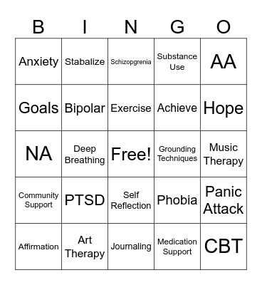 Mental Health Bingo Card