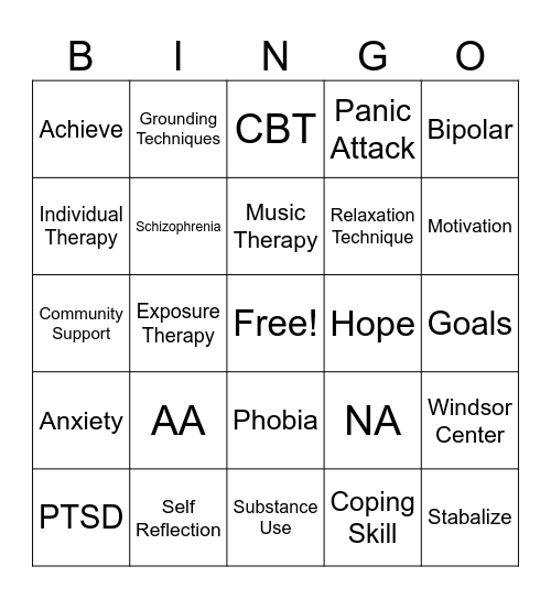 Mental Health Bingo Card