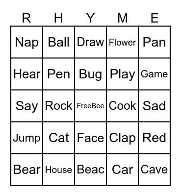 Rhyming Bingo Card