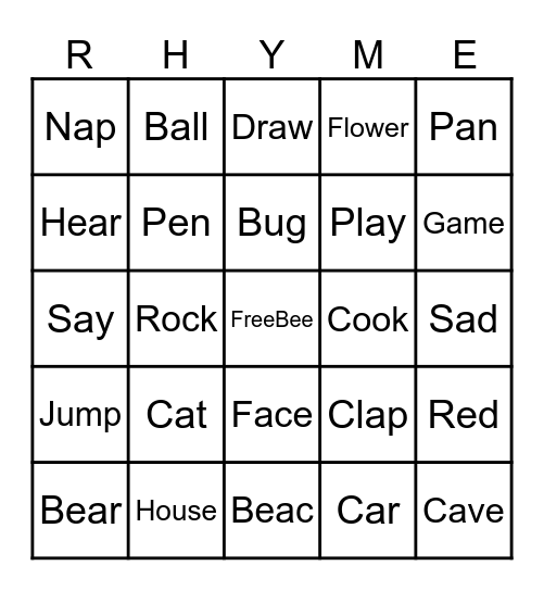 Rhyming Bingo Card
