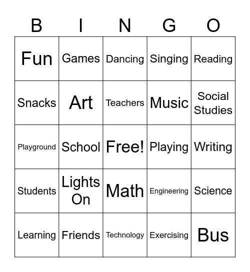 "Lights On" After-school Bingo Card