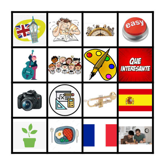 Las Asignaturas Escolares Bingo Card