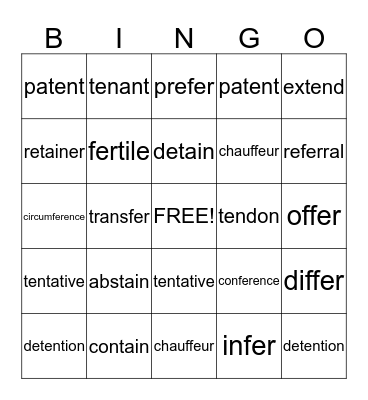 Tain, ten, tent=to hold Bingo Card
