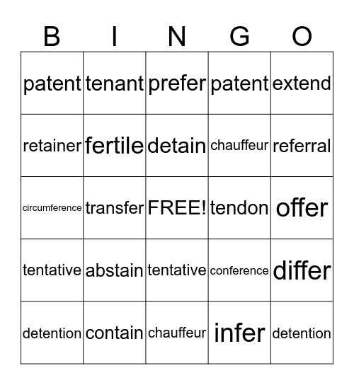 Tain, ten, tent=to hold Bingo Card