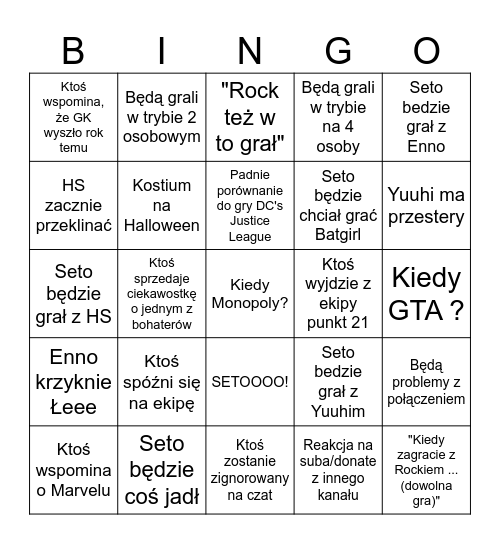 Ekipa z Plusem Edycja Gotham Knights Bingo Card