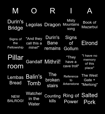 MORIA Bingo Card