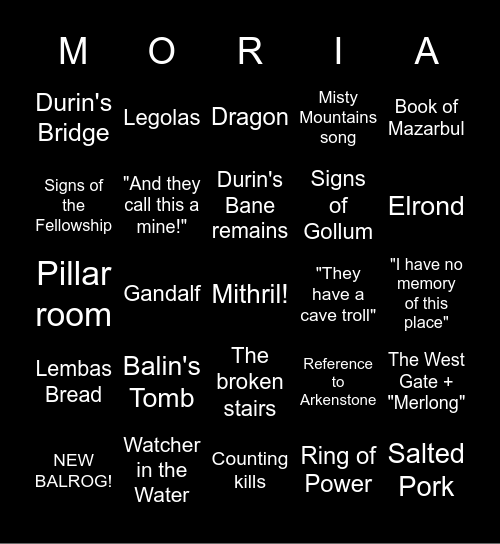 MORIA Bingo Card